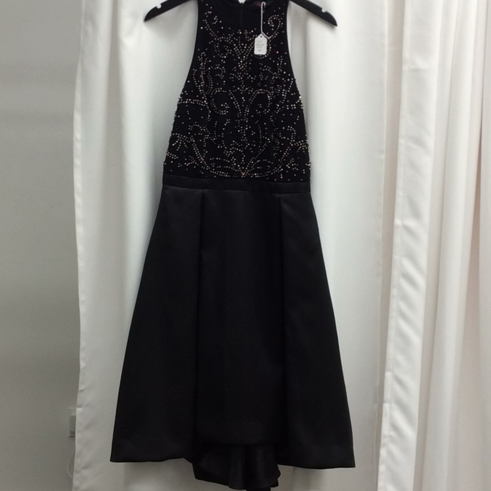 Aqua black beaded high low dress